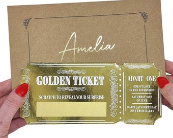 Gold Foil Scratch & Reveal Event Ticket, Golden Ticket Surprise Reveal, Announcement Gift, Scratch Card For Valentines Anniversary Birthday