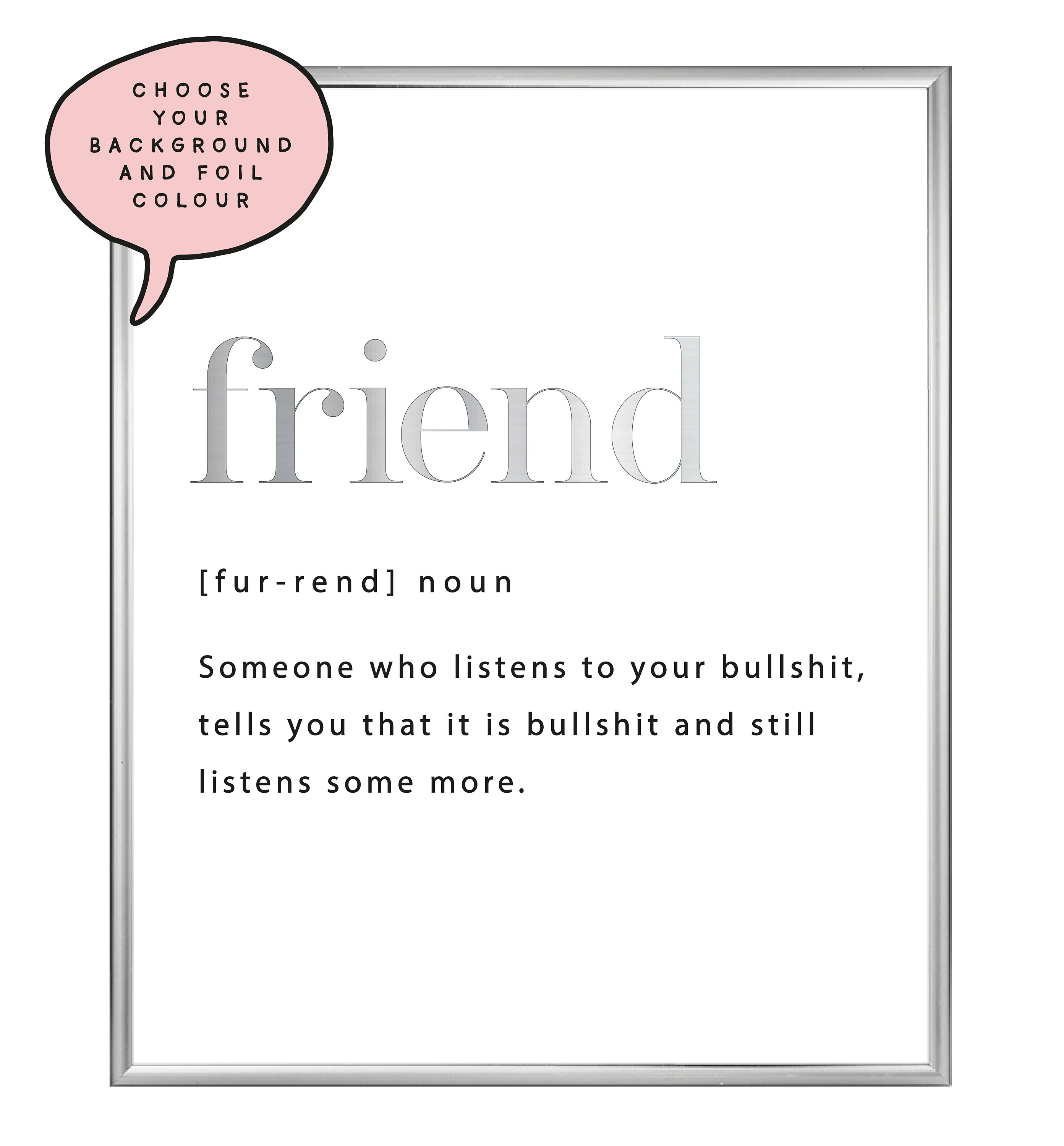 A4 /A3 Friend Dictionary Definition Foil Print Funny Wall | Etsy