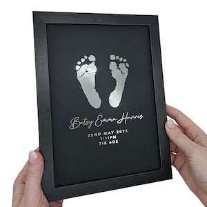 Personalised Baby Hand & Footprint Foil Print, New Baby Keepsake Gift, Birth Announcement Print, Free Ink Kit, Nursery Wall Art, Baby Foot