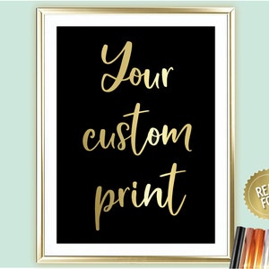 A4 / A3 Impresión de pared de lámina real personalizada, texto personalizado / canción / letras / cita / impresión de imagen, arte de pared personalizado, sus propias palabras en papel de aluminio