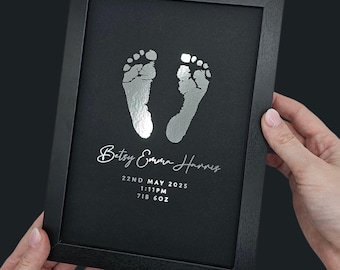 Personalised Baby Keepsake Print - Hand and Foot Foil Art, Inkless Kit Included