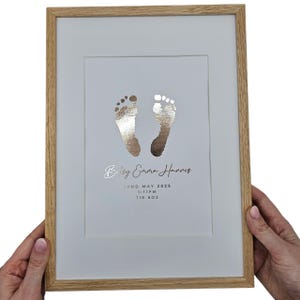 Personalised Baby Hand & Footprint Foil Print, New Baby Keepsake Gift, Birth Announcement Print, Free Ink Kit, Nursery Wall Art, Baby Foot