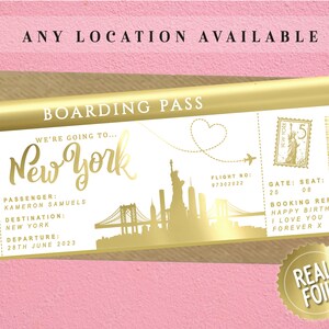 Toute carte d’embarquement en aluminium surprise des Fêtes, cadeau de voyage pour un événement spécial, billet personnalisé, billet d’or, week-end surprise, billet de voyage