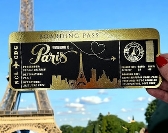 Personalized Gold Foil Boarding Pass, Surprise Holiday Ticket