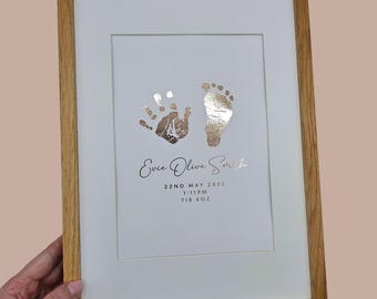 Custom Baby Hand and Footprint Print - Foil Memory Keepsake, Inkless Kit Included