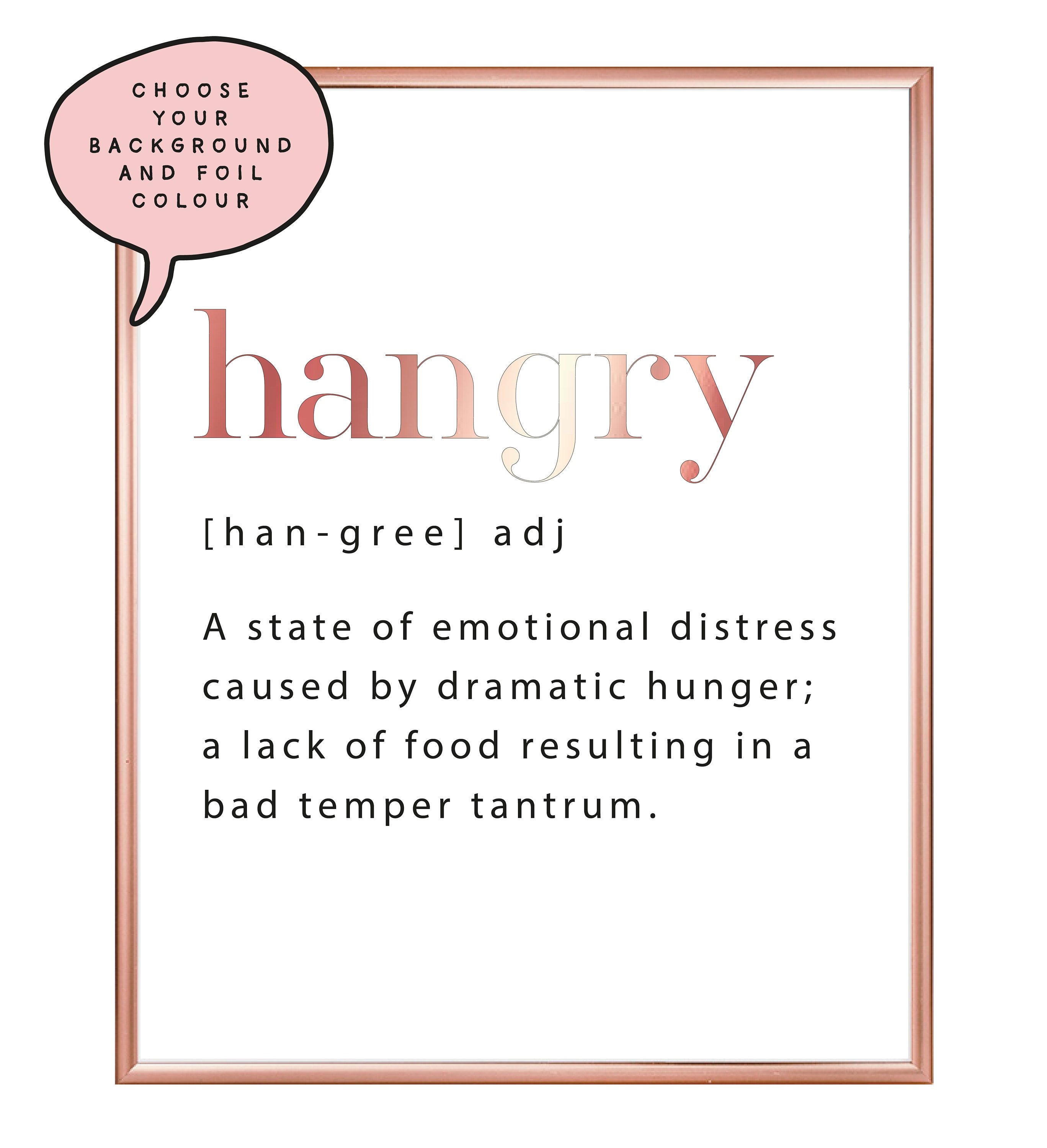 A4 /A3 Hangry Dictionary Definition Foil Print Funny Kitchen Etsy