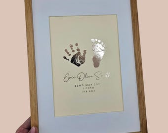 Custom Baby Hand and Footprint Print - Foil Memory Keepsake, Inkless Kit Included