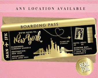 New York Foil Boarding Pass, Christmas In New York, Personalised Ticket, Holiday Reveal, Golden Ticket, Surprise Weekend, Birthday Trip Gift