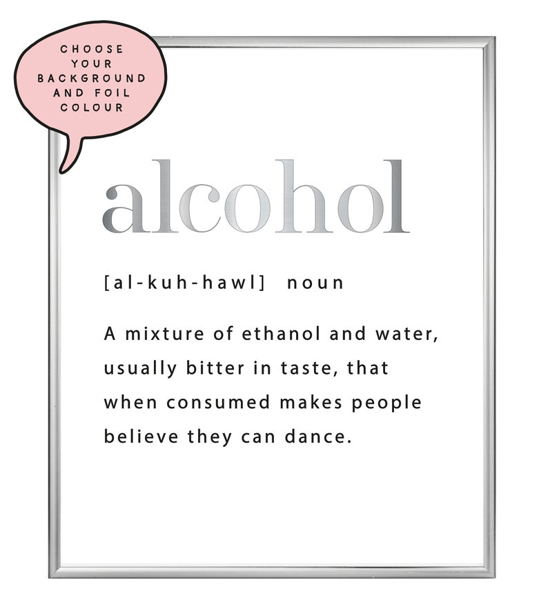 A4 /A3 Alcohol Dictionary Definition Foil Print Funny Kitchen Etsy