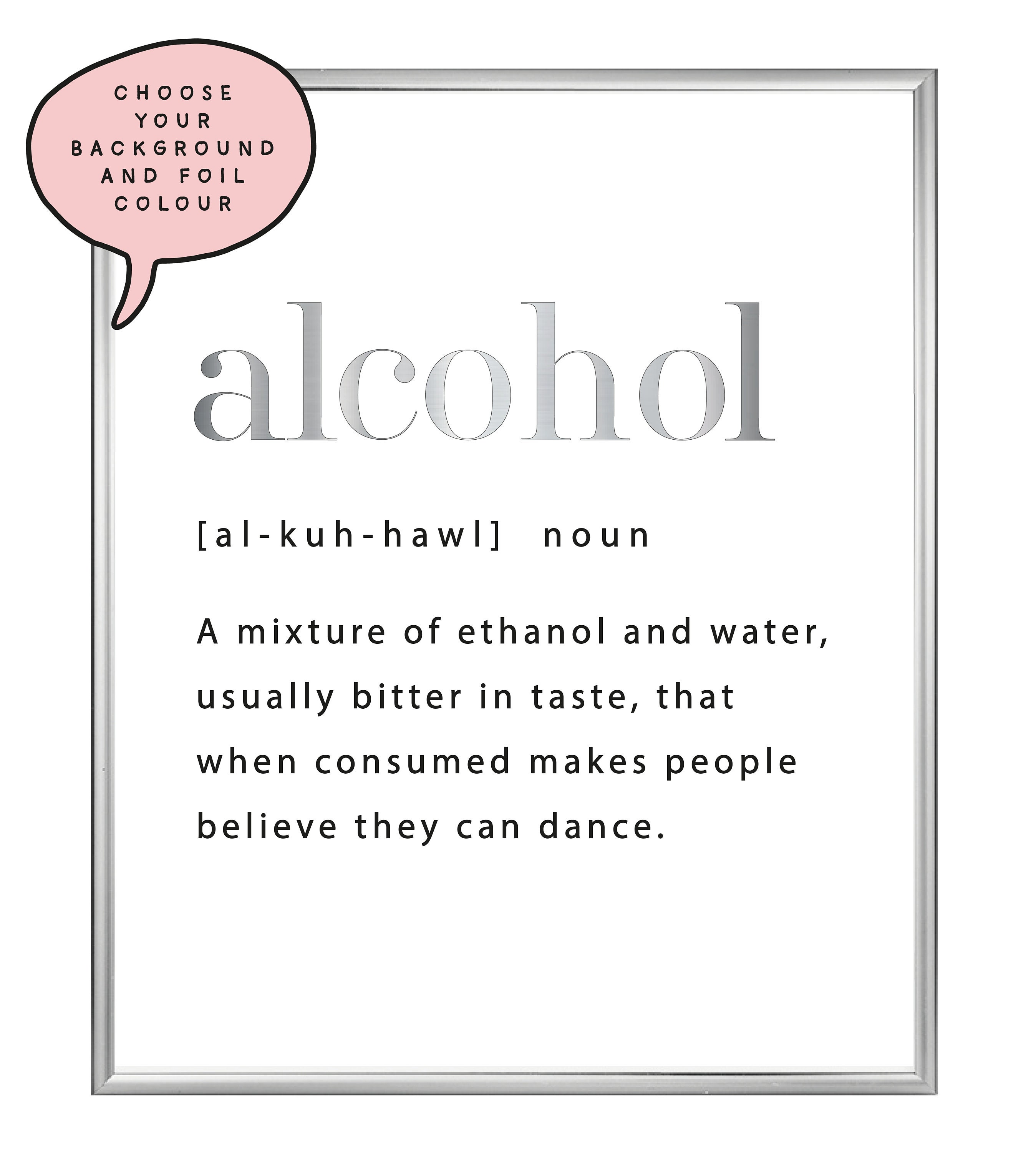 A4 /A3 Alcohol Dictionary Definition Foil Print Funny Kitchen Etsy