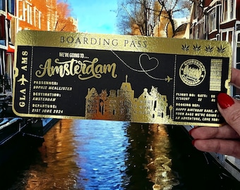 Personalized Foil Boarding Pass, Surprise Holiday Ticket