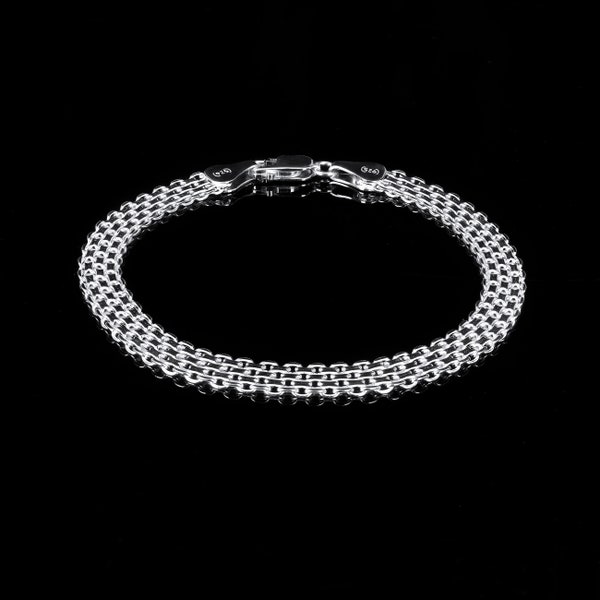 Silver Bismark Mesh Link Chain Bracelet 6mm/ Solid 925 Sterling Silver / Bismark /16 18 20 24 26 inch /Men's Women's / Gift for Him & Her
