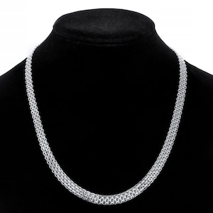 Silver Bismark Mesh Link Chain Necklace 6mm/ Solid 925 Sterling Silver / Bismark /16 18 20 24 26 inch /Men&#39;s Women&#39;s / Gift for Him & Her