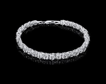 Genuine 925 Sterling Silver Rounded Byzantine Chain 4.3 MM Mens Kings Square Link Necklace Bracelet Brand New Made in Italy hallmarked 925