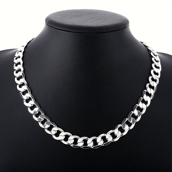 Solid 925 Sterling Silver Flat Curb Chain Mens Womans Boys Girls Italian style  Heavy chunky