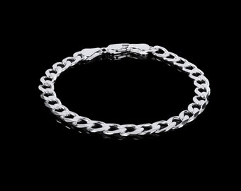 Solid 925 Sterling Silver Bracelet Curb Chain Mens Boys Style