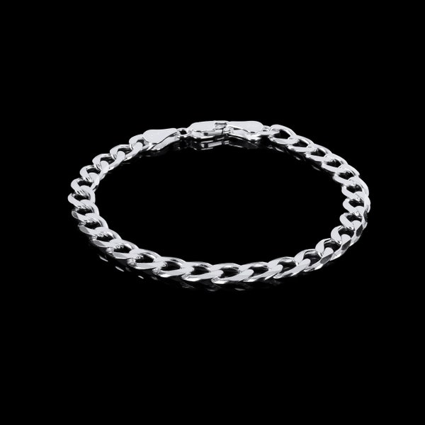 Solid 925 Sterling Silver Bracelet Curb Chain Mens Boys Style