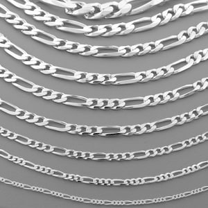 SOLID GENUINE Sterling Silver 925 FIGARO Chain Necklace, for man , for woman 1.4 mm , 3 mm , 4 mm , 5 mm , 6 mm width Italy Style hallmarked