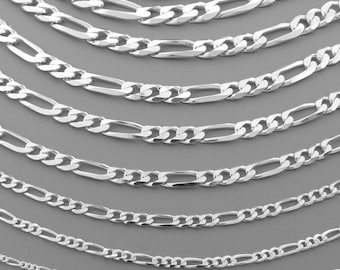 SOLID GENUINE Sterling Silver 925 FIGARO Chain Necklace, for man , for woman 1.4 mm , 3 mm , 4 mm , 5 mm , 6 mm width Italy Style hallmarked