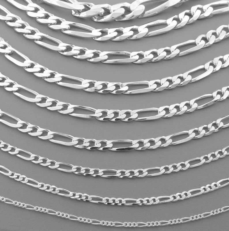 SOLID GENUINE Sterling Silver 925 FIGARO Chain Necklace, for man , for woman 1.4 mm , 3 mm , 4 mm , 5 mm , 6 mm width Italy Style hallmarked image 1