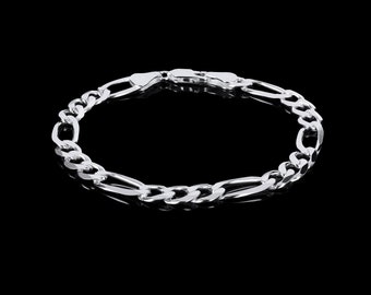 Solid 925 Sterling Silver Bracelet Figaro Chain Mens Boys  Italian Style Heavy Genuine