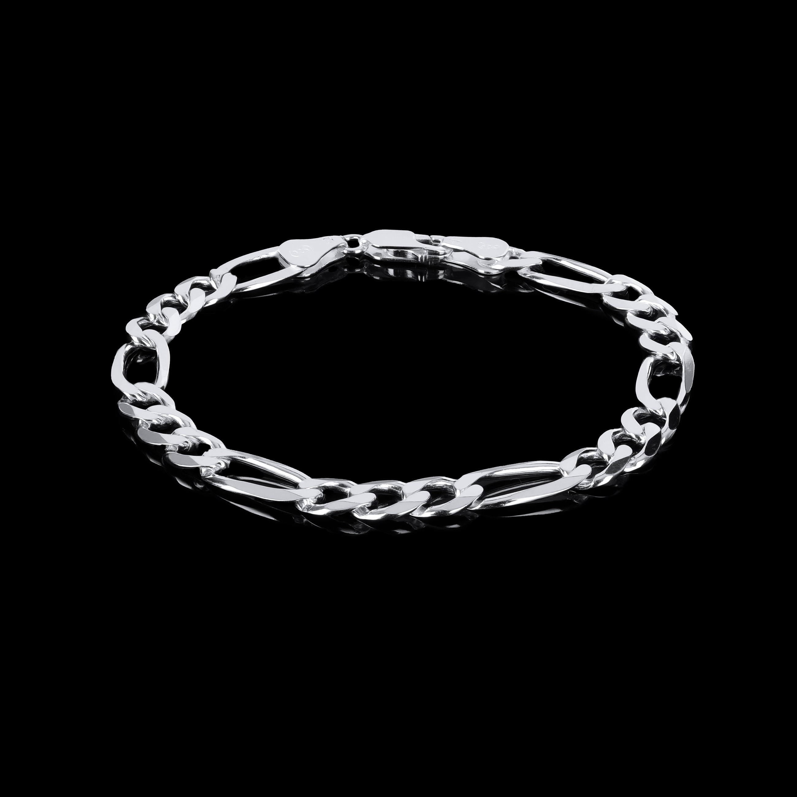 Solid 925 Sterling Silver Bracelet Figaro Chain Mens Boys