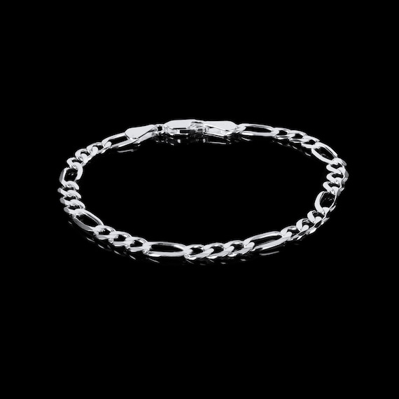 Solid 925 Sterling Silver Bracelet Figaro Chain Mens Boys