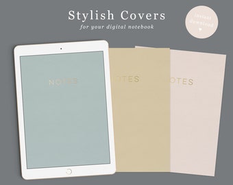 Digital Notebook Cover in 6 colours | Goodnotes Covers | Gold and Rosegold PDF and JPEG included | Custom Goodnotes Template | digital bujo