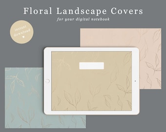 Floral Digital Notebook Cover in 6 colours | Landscape Goodnotes Covers | Rosegold PDF and JPEG | Custom Minimal Template | digital bujo