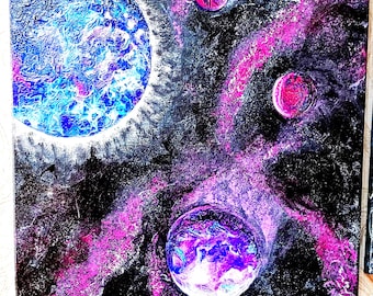 3D Galaxy Painting on Canvas: Modern Acrylic Mixed Media Art