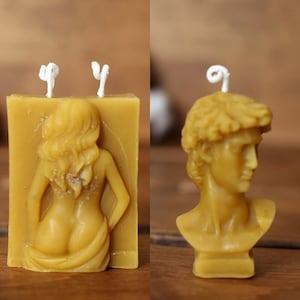 Zestaw 2 świec z wosku pszczelego: Women Body i David Head, świeca do ciała dla kobiet, bezzapachowa świeca organiczna-świeca Oscar
