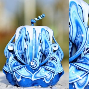 Carved Candles Blue 3&#39;&#39;-Christmas Candle for Men-Small Carved Candles Gift-Oscar candles