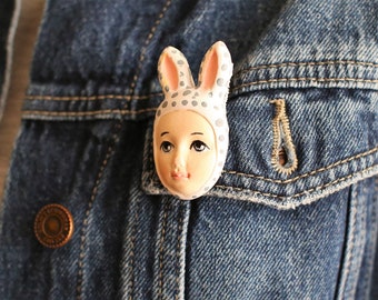Cute Handmade Brooch Bunny Gerl face-Amazing Pin Brooch for Women-Mothers Day Gift