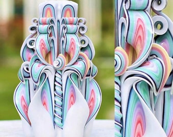 Carved  Candle Rainbow-Hand Carved Pillar Candles-Christmas Tree Decorative Carved Candle-Oscar Candles