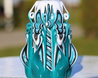 Carved Candle Christmas, Hand Carved Candle Teal,Best New Year&#39;s Gift Idea-Oscar Candles