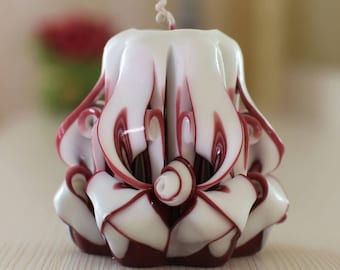 Carved Candle Burgundy 3'',Decorative Candle Gift-Oscar Candles