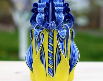 Carved  Candles Blue 6.7''-Hand Carved Ukrainian National Candle-Oscar Candles