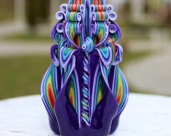 Handmade Rainbow Carved Candles-Christmas Pillar Carved Candle Gift-Oscar Candles