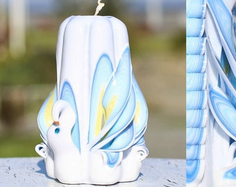 Carved Candles Swan 5.1''-Two variations of Candle- Handmade Christmas Candle Gift -Hand Carved Candle Blue-Oscar Candles