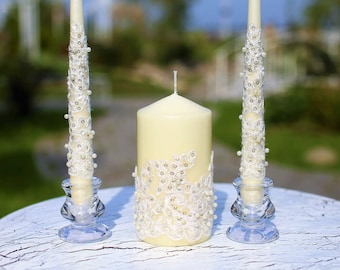Unity Wedding Candle Set,Ivory Wedding Ceremony Candles,Pillar and Taper Candles 3pcs,Anniversary Gift