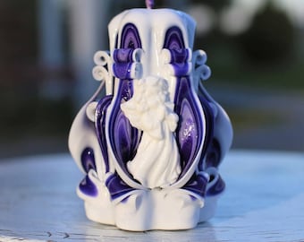 Carved  Candle Purple 5.1'',Christmas Hand Carved Candle for Mom,Best New Year Gift Idea-Oscar Candles