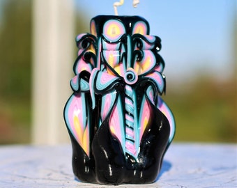 Black Carved Unity Candle 5&#39;&#39;-Carved Candles Mothers Day Gift-Hand Decorative Pillar Candles-Oscar candles