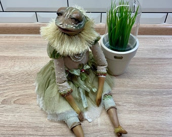 OOAK Art Interior Doll-Frog Gerl Doll-Unusual Home Interior Decor