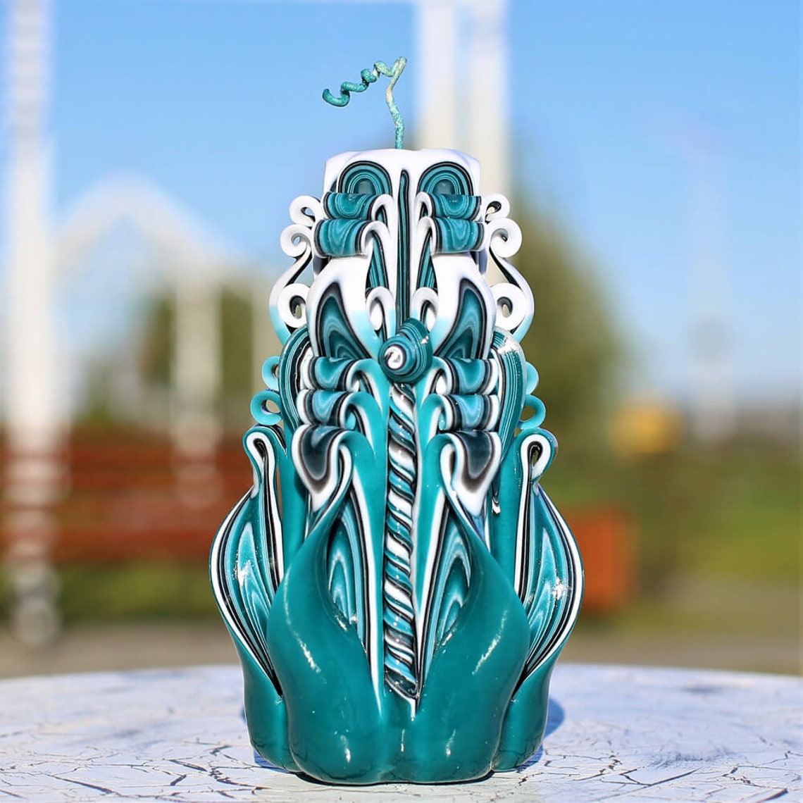 Carved Candles Teal Large Candle Gift for Women Amazing Etsy