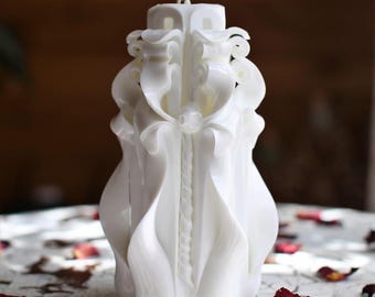 Carved Candle White 6.7''-White Wedding Candle Gift - Oscar candles