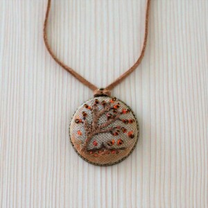 Hand embroidered pendant, Embroidery pendant necklace,Tender flower necklace Gift for women