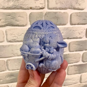 Large Easter Egg  Candle with Bunny – Handmade  Candle for Easter Basket, Perfect Spring Home Decoration or Gift
