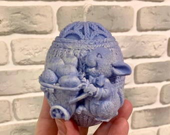 Large Easter Egg  Candle with Bunny – Handmade  Candle for Easter Basket, Perfect Spring Home Decoration or Gift