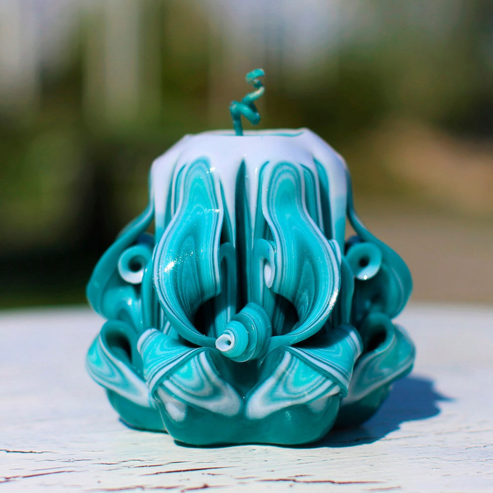 Carved Candles Turquoise 3''Amazing Candle Gift for Etsy