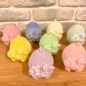 Easter Egg Soy Wax Candle with Bunny – Handmade Decorative Candle, 9cm Tall, Perfect Easter Gift